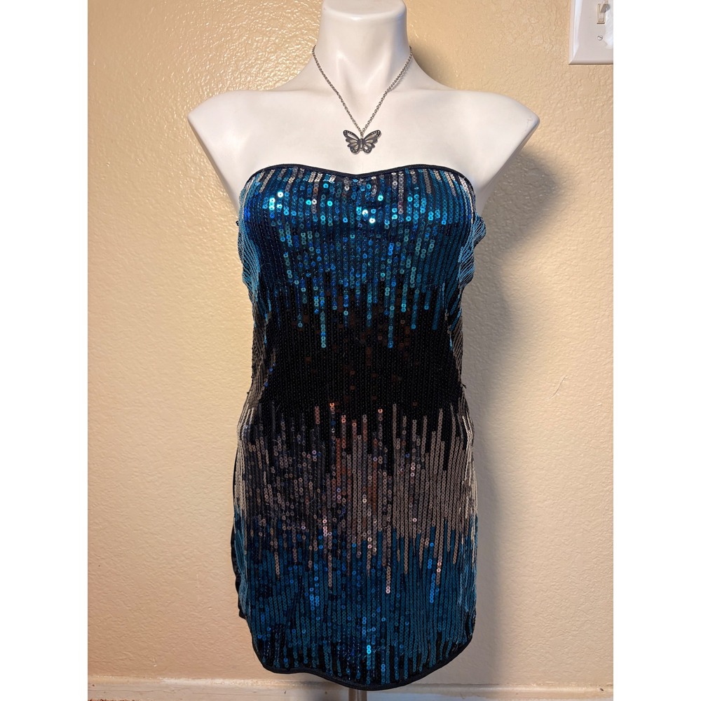 Y2K Dreamgirl Sequin Strapless Bodycon Mini Dress Womens Size S/M #5